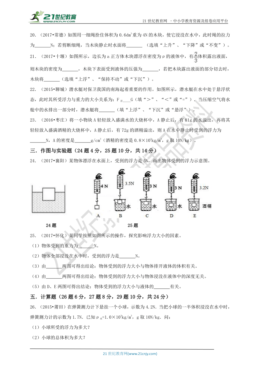 第十章浮力单元测试A卷