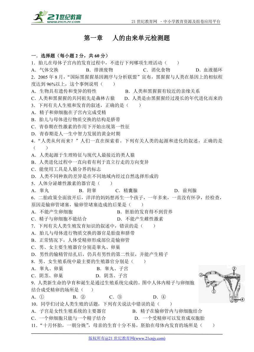 第一章   人的由来单元检测题(一)及答案