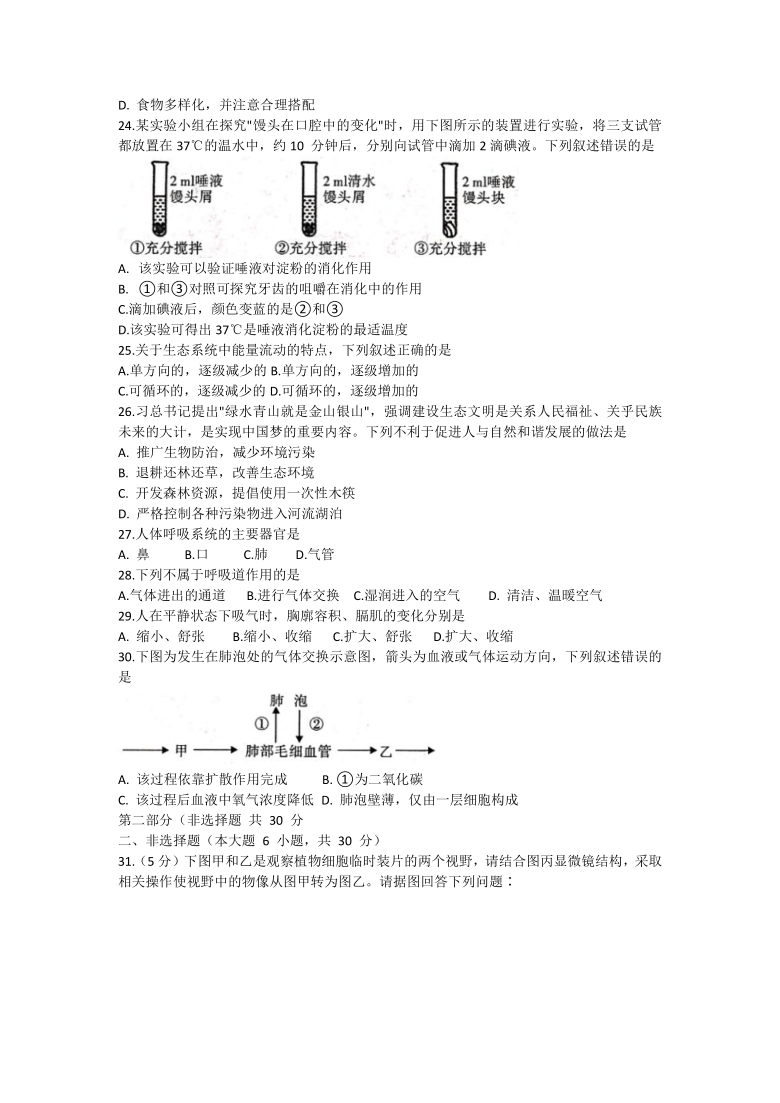 陕西省渭南市富平县2020-2021学年七年级上学期期末考试生物试题（word版含答案）