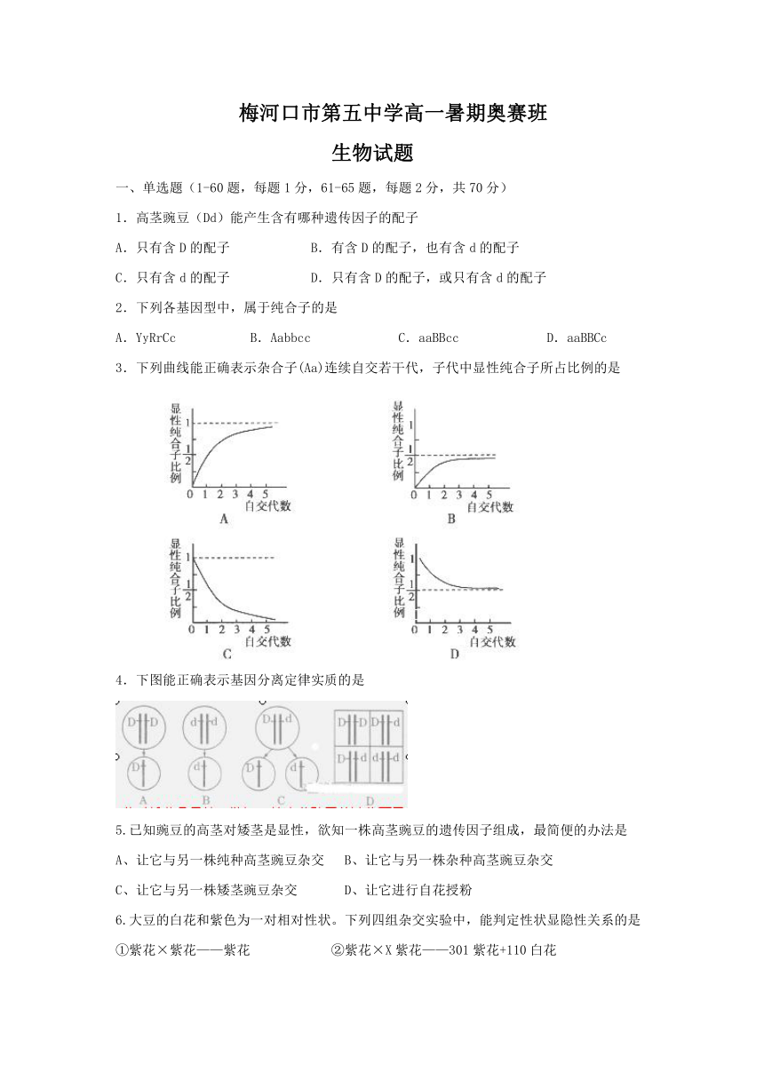 吉林省梅河口五中2017-2018学年高一（奥赛班）暑期考试生物试卷（PDF版）