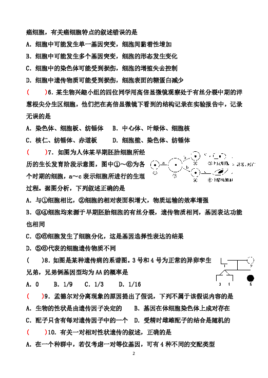 广东省二师附中2018-2019学年高一下学期期末测试生物试题