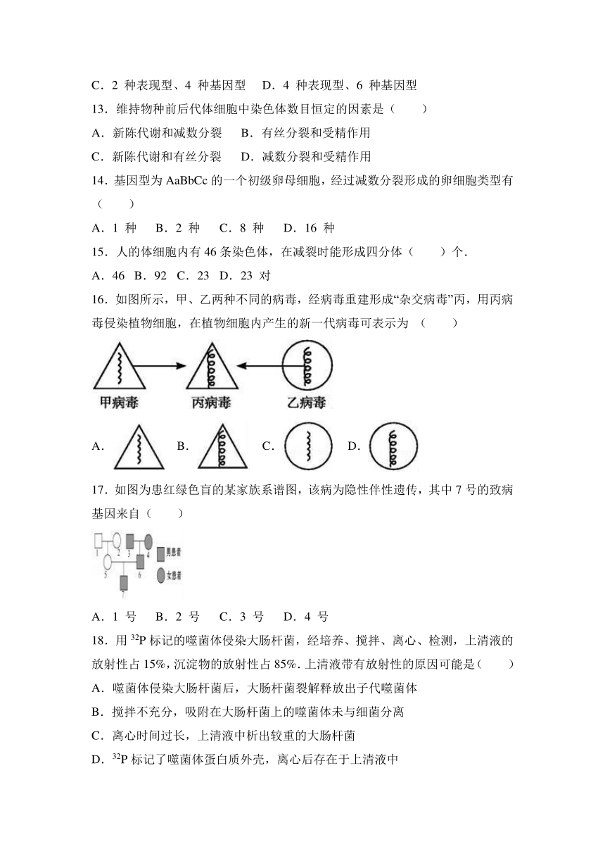 福建省福州市福清三中2016-2017学年高二（上）期末生物模拟试卷（解析版）