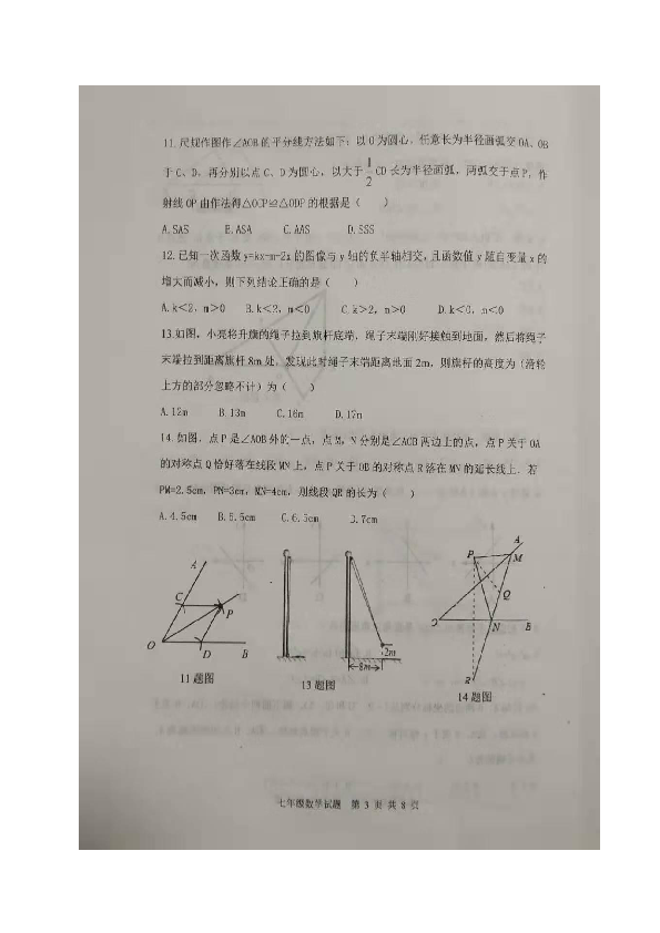 山东省东平县2019-2020学年七年级上学期期末考试数学试题（图片版含答案）