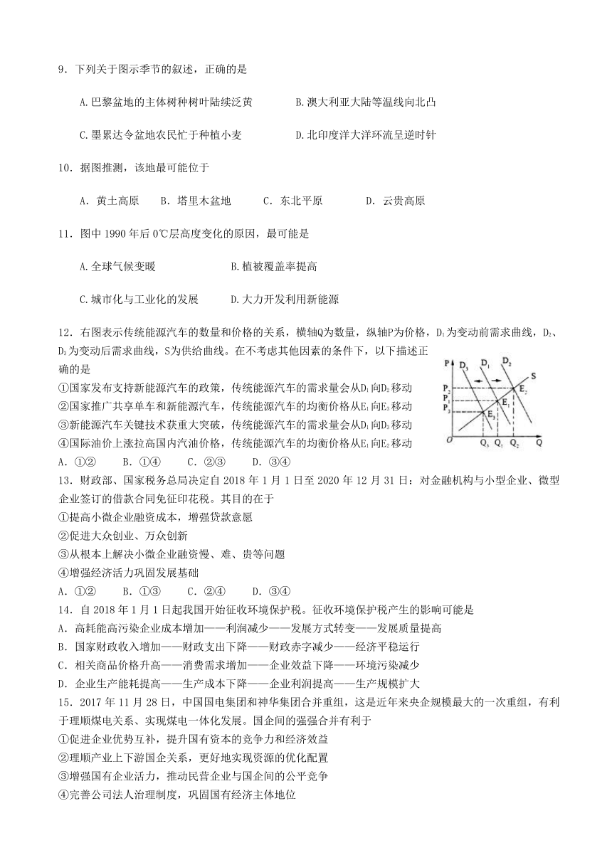 山东省师大附中2018届高三下学期第八次模拟考试文综试题 Word版含答案