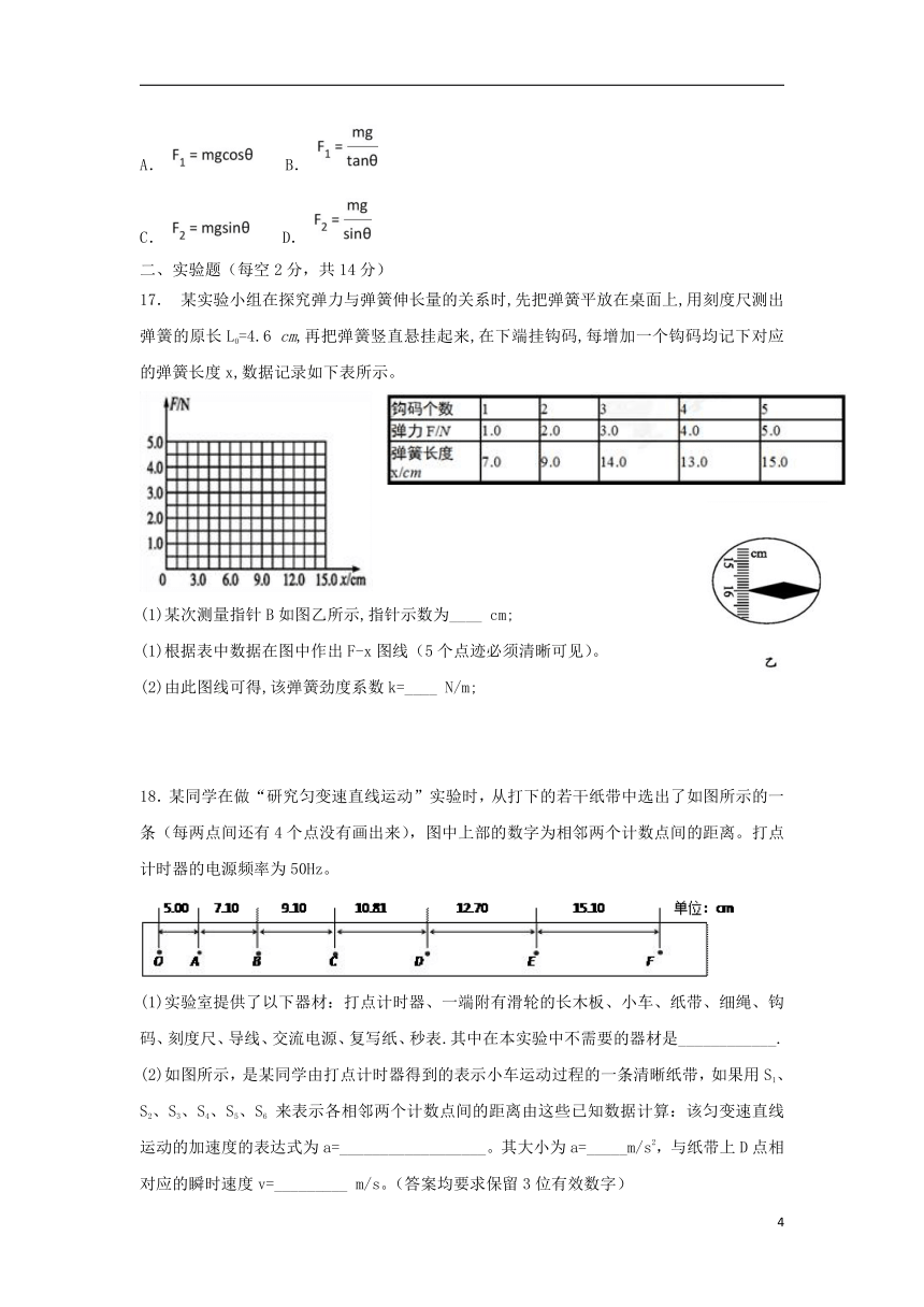 宁夏青铜峡市高级中学2019届高三物理第一次月考试题