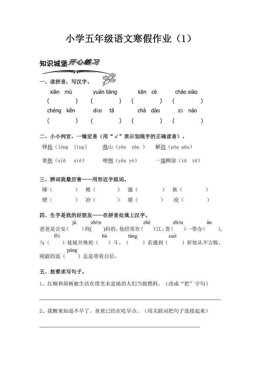 北师大版小学语文五年级上册寒假专项训练（1）