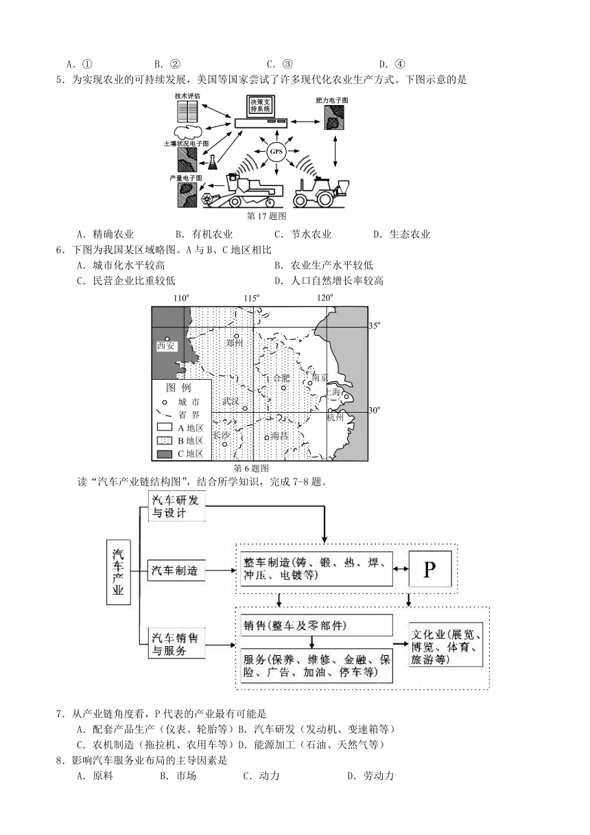 浙江省桐乡市2016-2017学年高一地理下学期期中试题