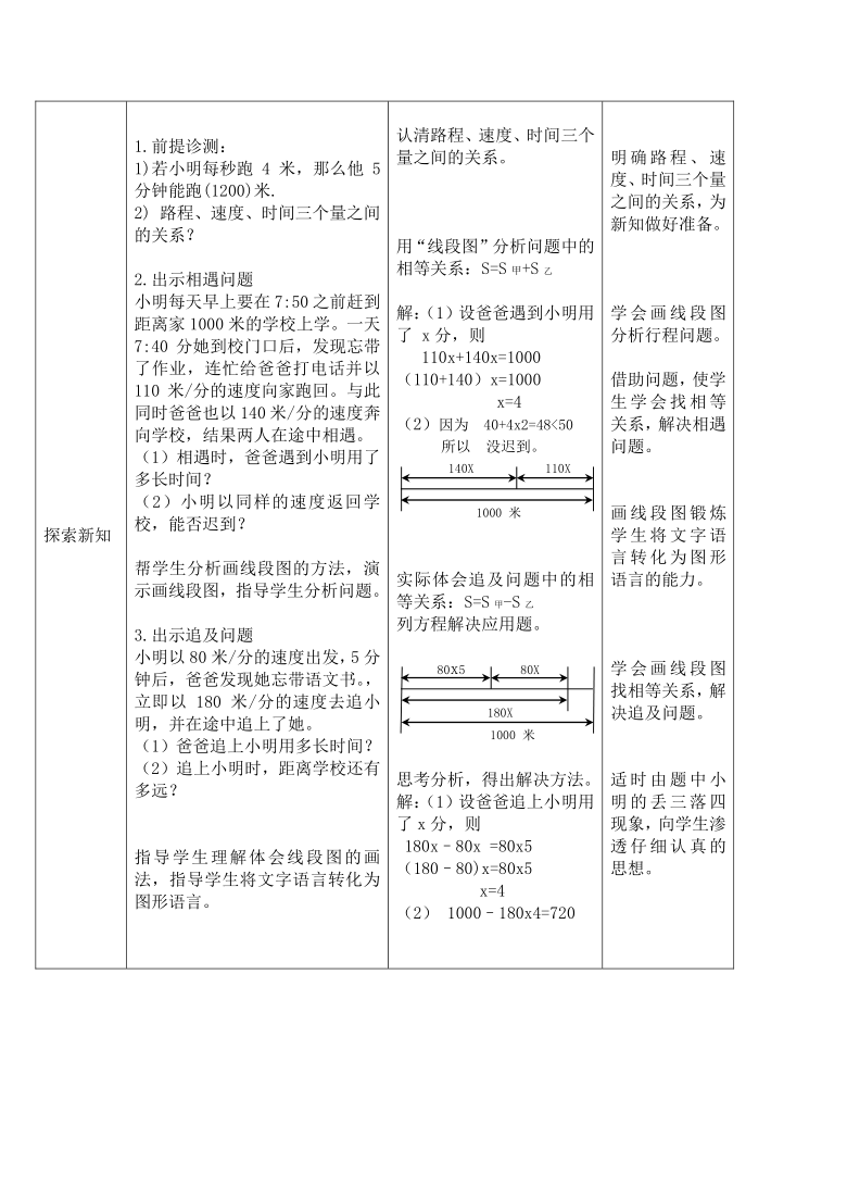 北师大版七上数学 5.6应用一元一次方程 追赶小明 教案（表格式）