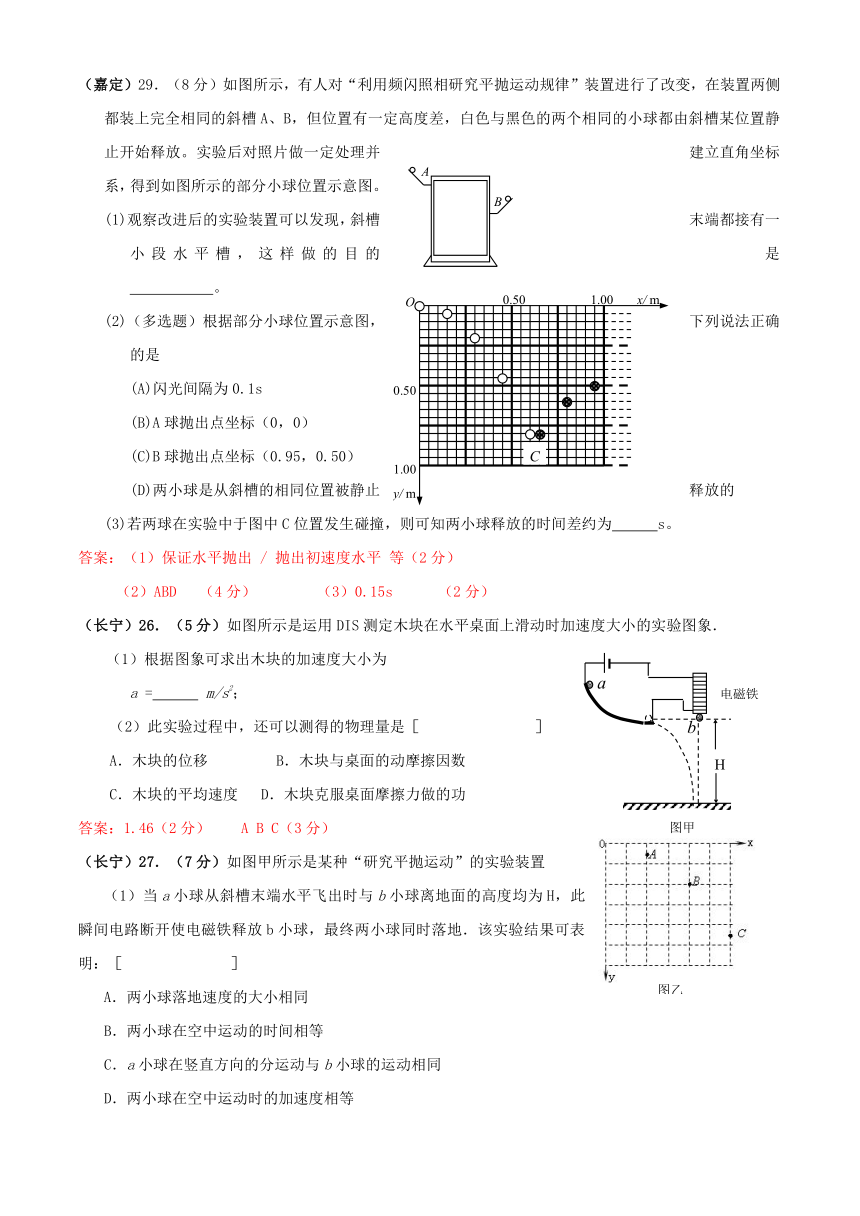 上海市各区2010届高三上学期期末质量抽测汇编（物理）-实验题