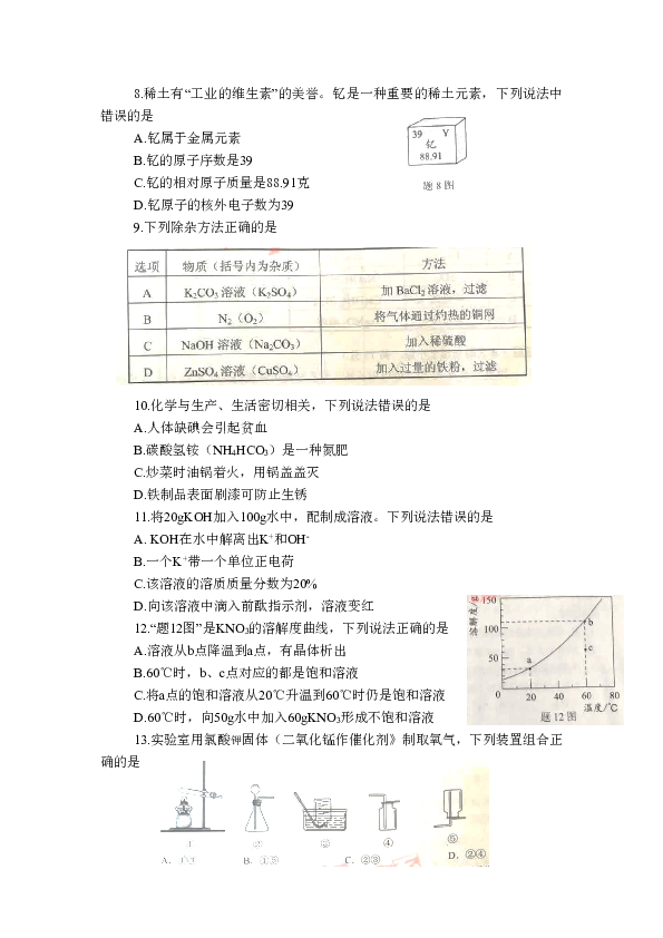 2020年广东省 初中学业水平考试（化学）Word版含答案