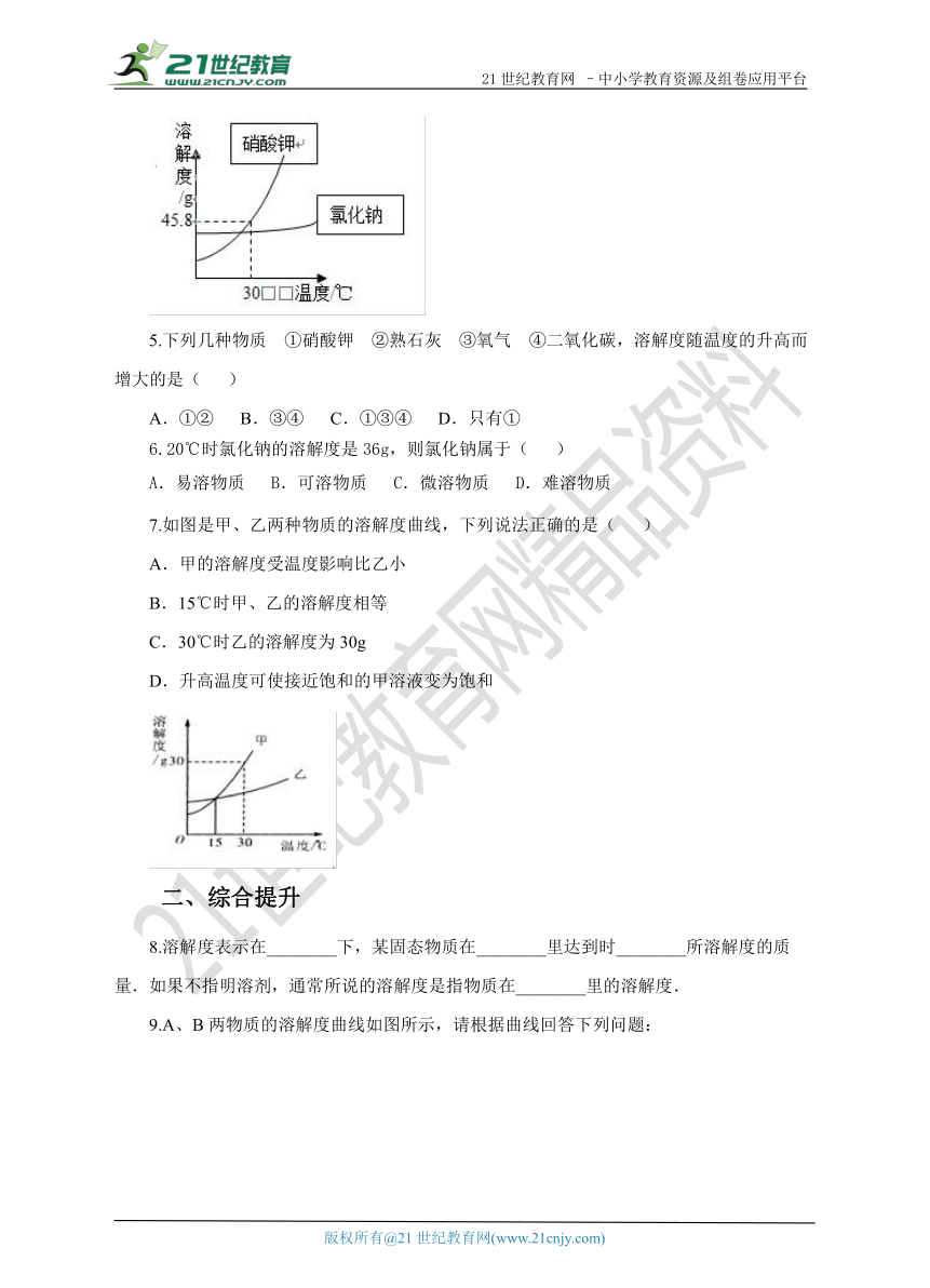 1.5 物质的溶解 第3课时 习题