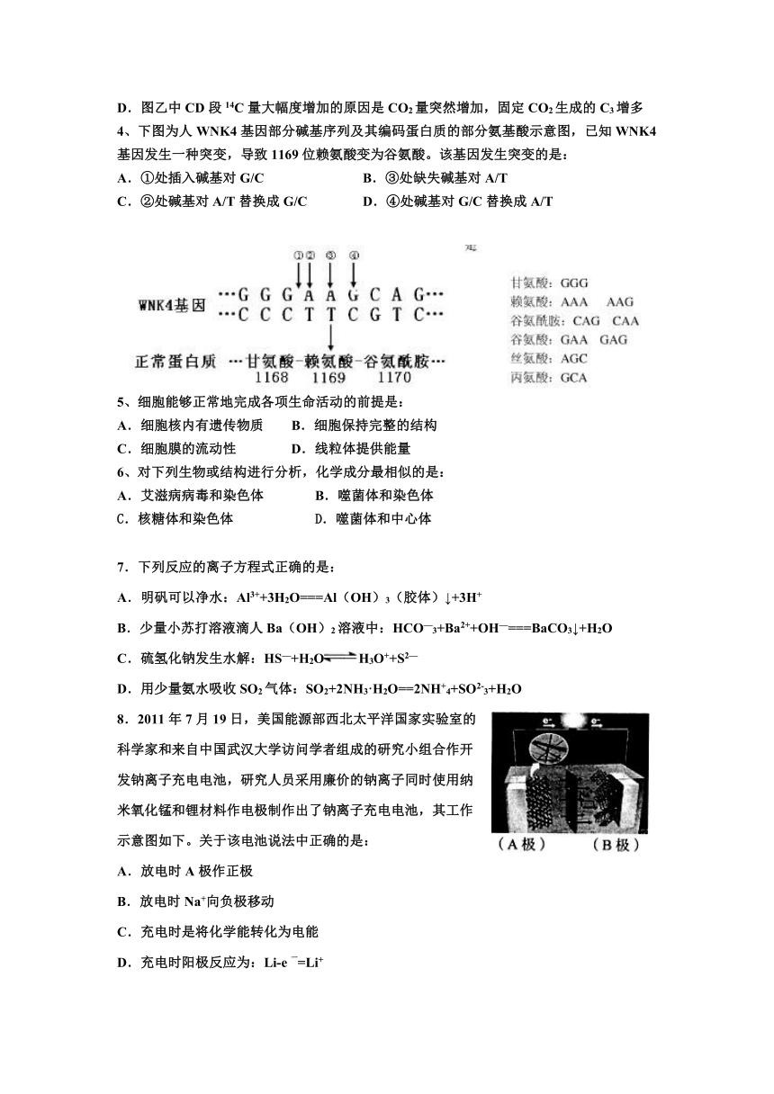 湖北省武汉市新洲区补习中心2012届高三理综模拟测试卷（2）