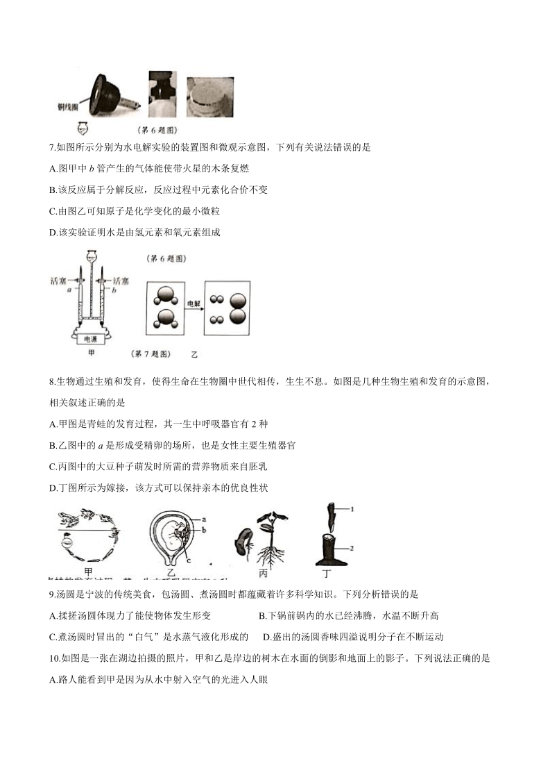 浙江省宁波市鄞州区2021年初中学业水平模拟考试科学试卷（word版 含答案）