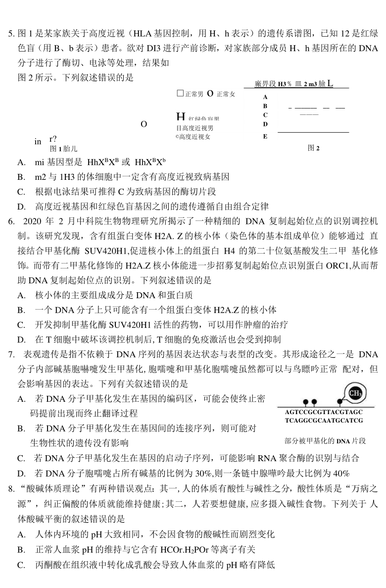 山东省聊城市2021届高考下学期3月一模生物试题 Word版含答案