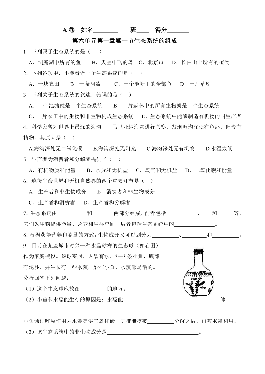 第一节 生态系统的组成AB卷