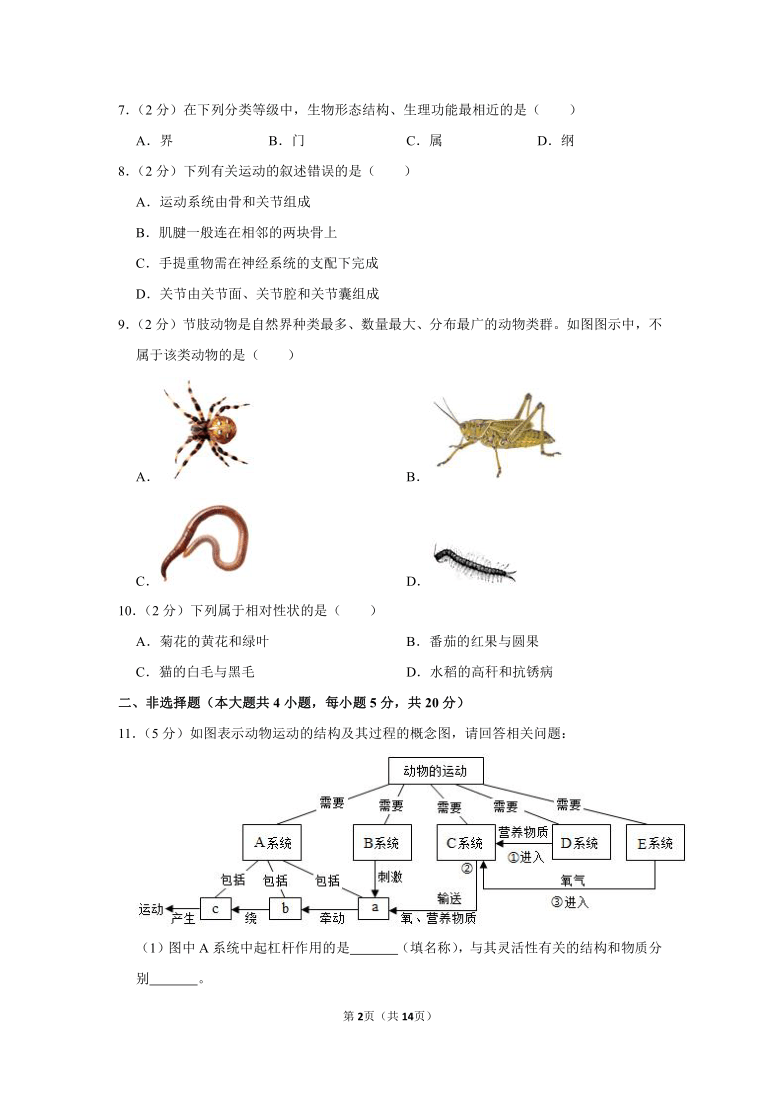 2021年安徽省中考生物冲刺试卷（二）（Word版 含答案解析）