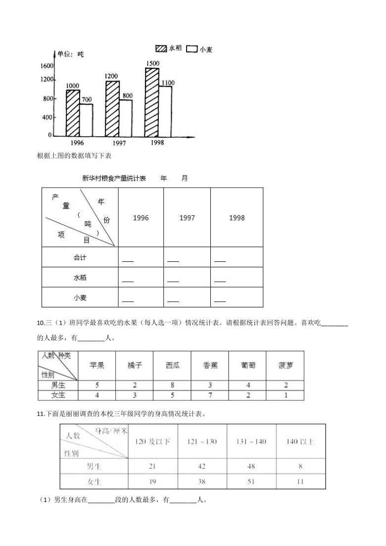 五年级上册数学一课一练-4.1统计表 北京版（含答案）
