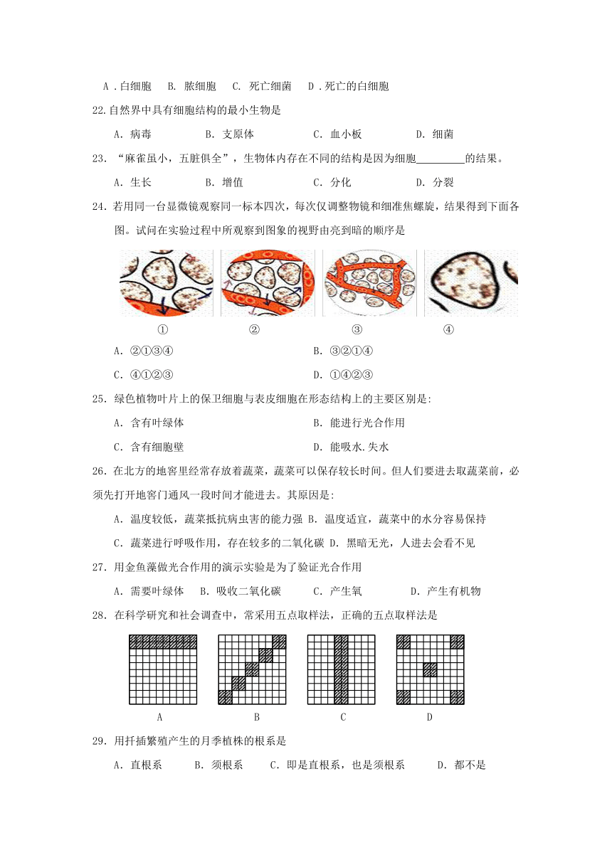 2015年中山市初中生物竞赛初赛试题