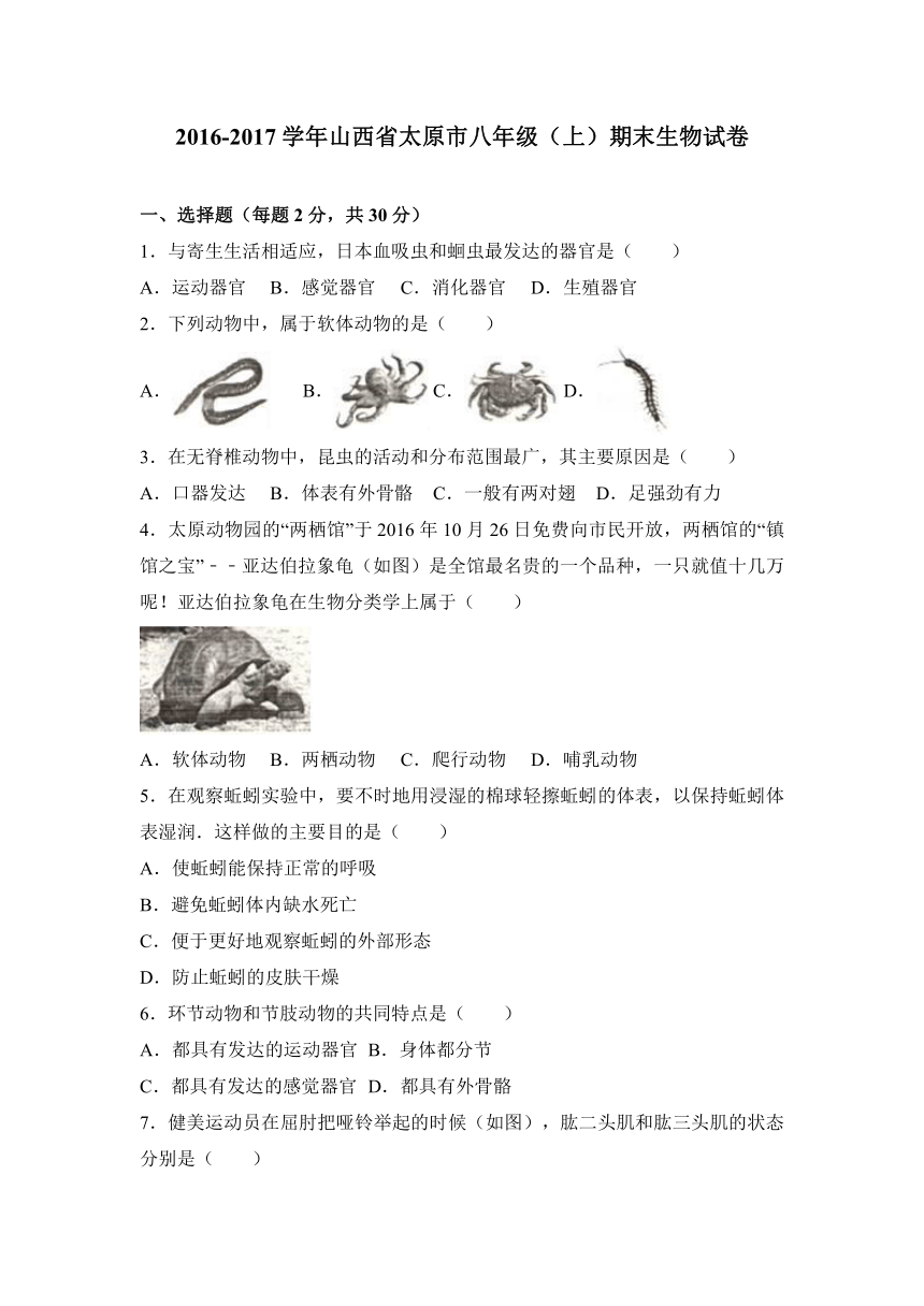 山西省太原市2016-2017学年八年级（上）期末生物试卷（解析版）