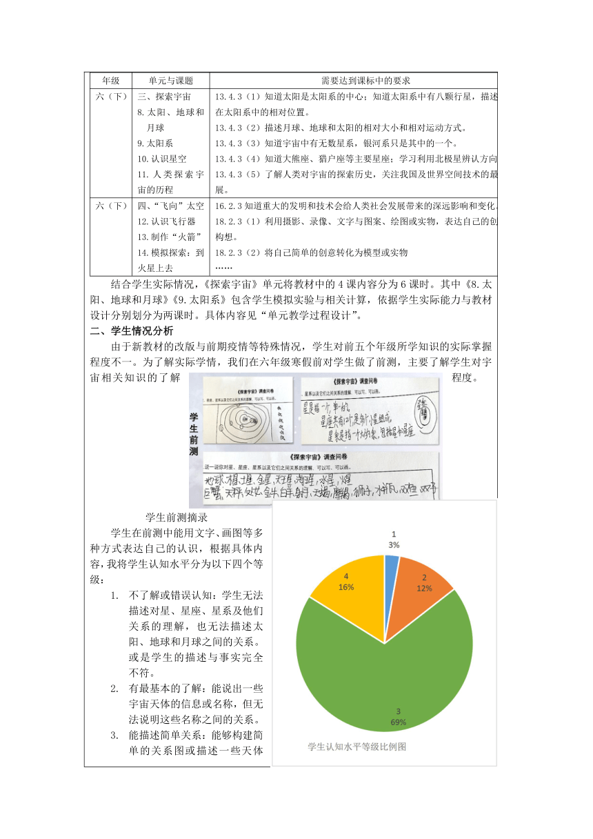 人教鄂教版（2017秋）科学六年级下册 第三单元 探索宇宙 单元分析