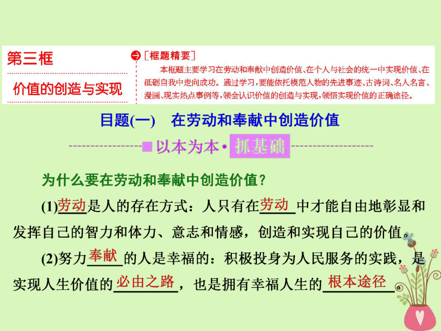 政治必修Ⅳ人教版第十二课实现人生的价值第三框价值的创造与实现课件（20张）