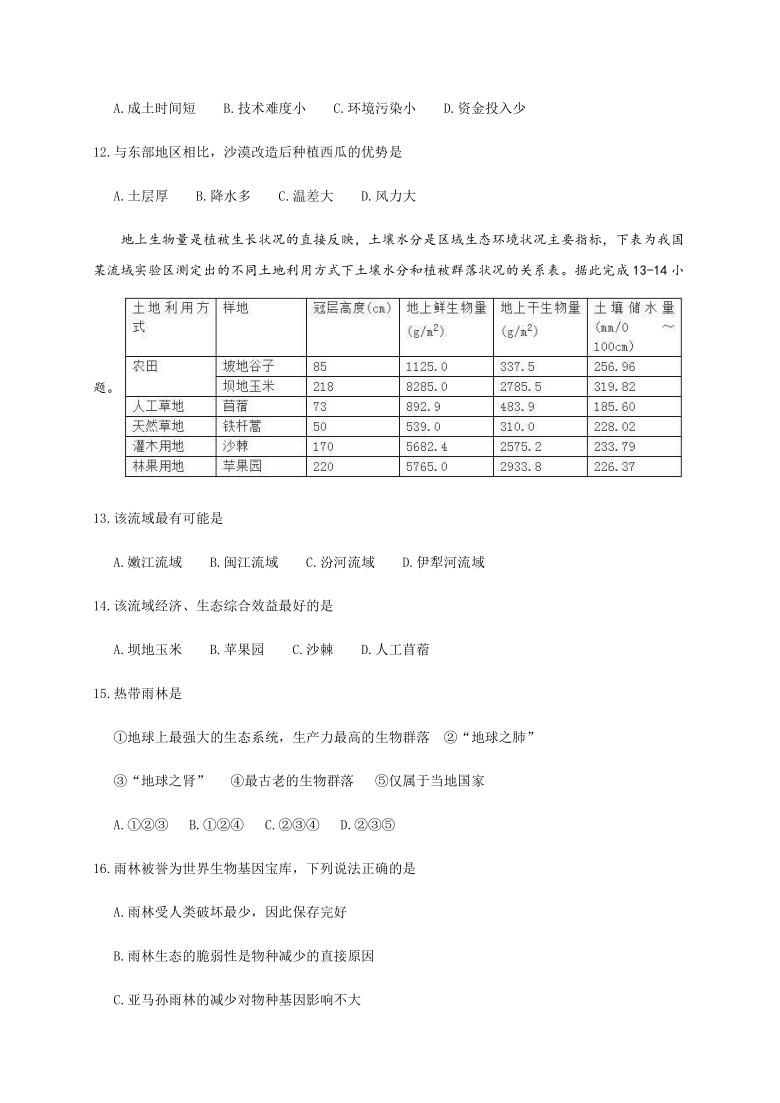 吉林省辽源市友好学校第七十届2020-2021学年高二上学期期末联考地理试题 Word版含答案解析