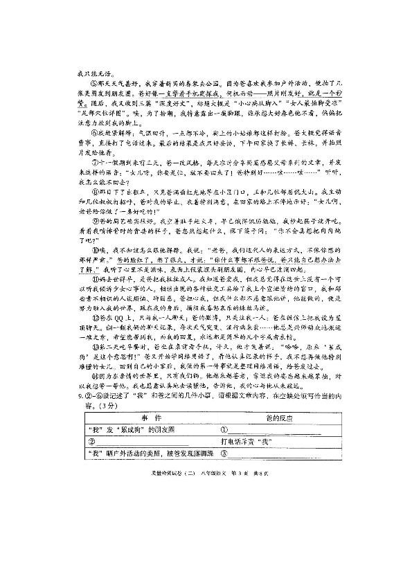 安徽省涡阳县丹城中心校2019-2020学年第一学期八年级第二次月考（期中考试）语文试卷（图片版，无答案）