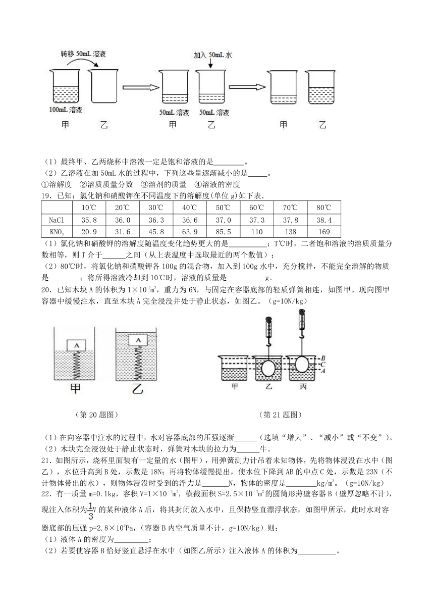 2018寒假特训三 八年级上册 第1章 水和水的溶液（综合A）