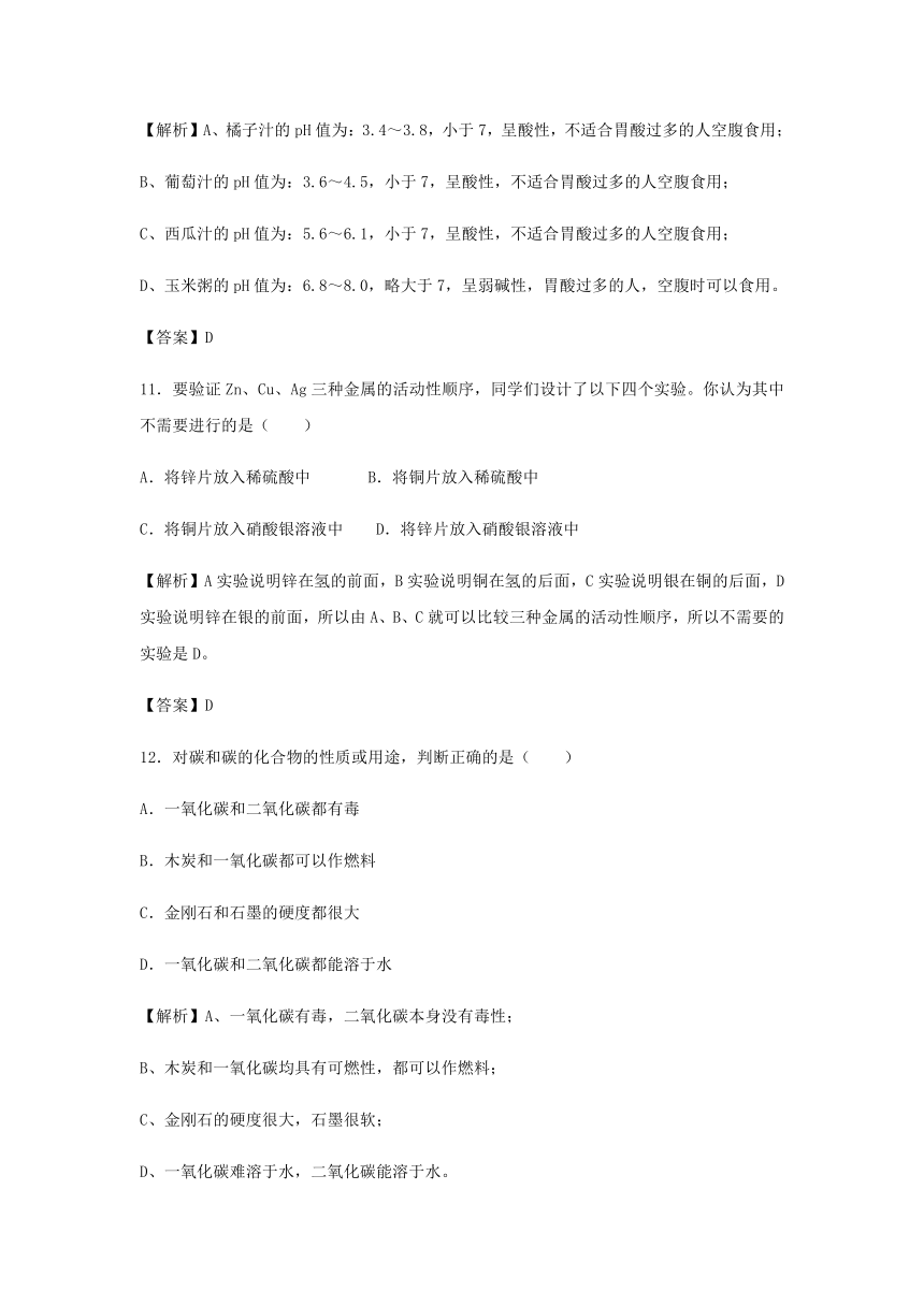 2018年辽宁省葫芦岛市中考化学试题（word版含解析）