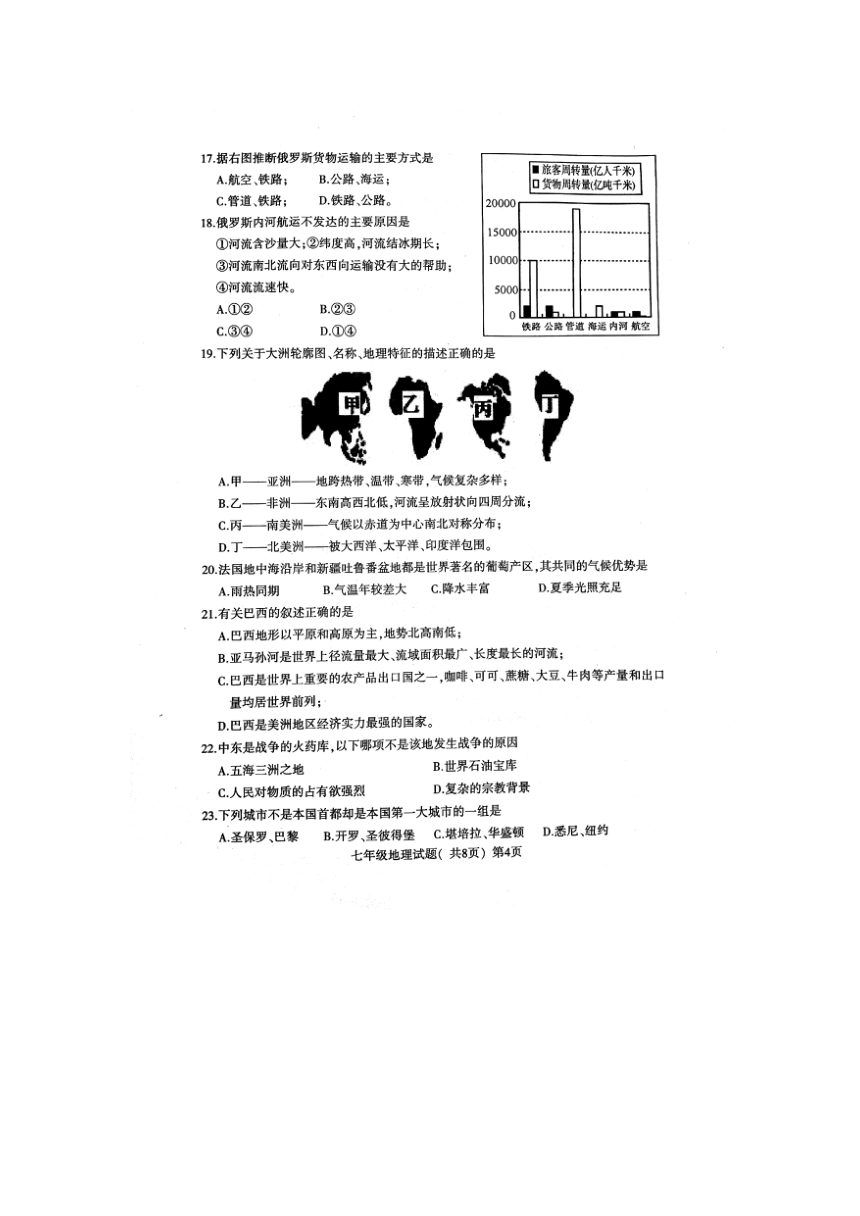 莘县2017-2018第二学期期末考试七年级地理试题（图片版）