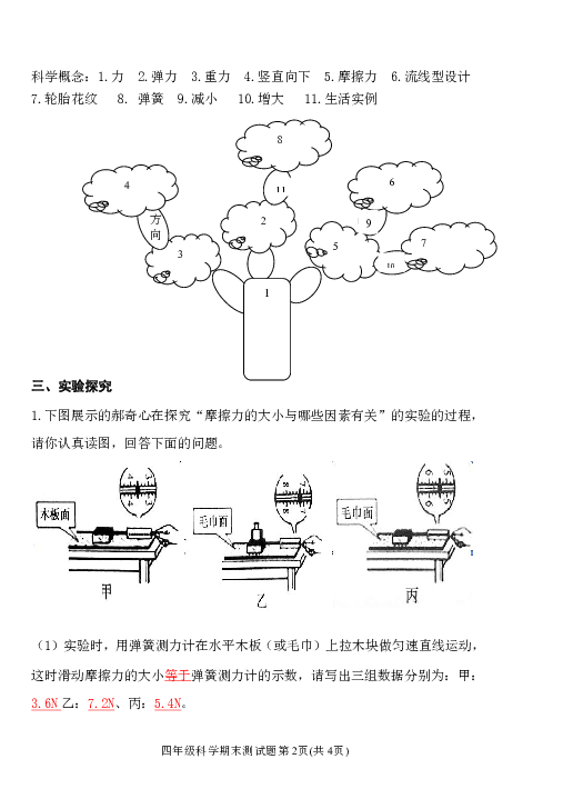 四年级下册科学试题  期末测试题   苏教版（带答案）