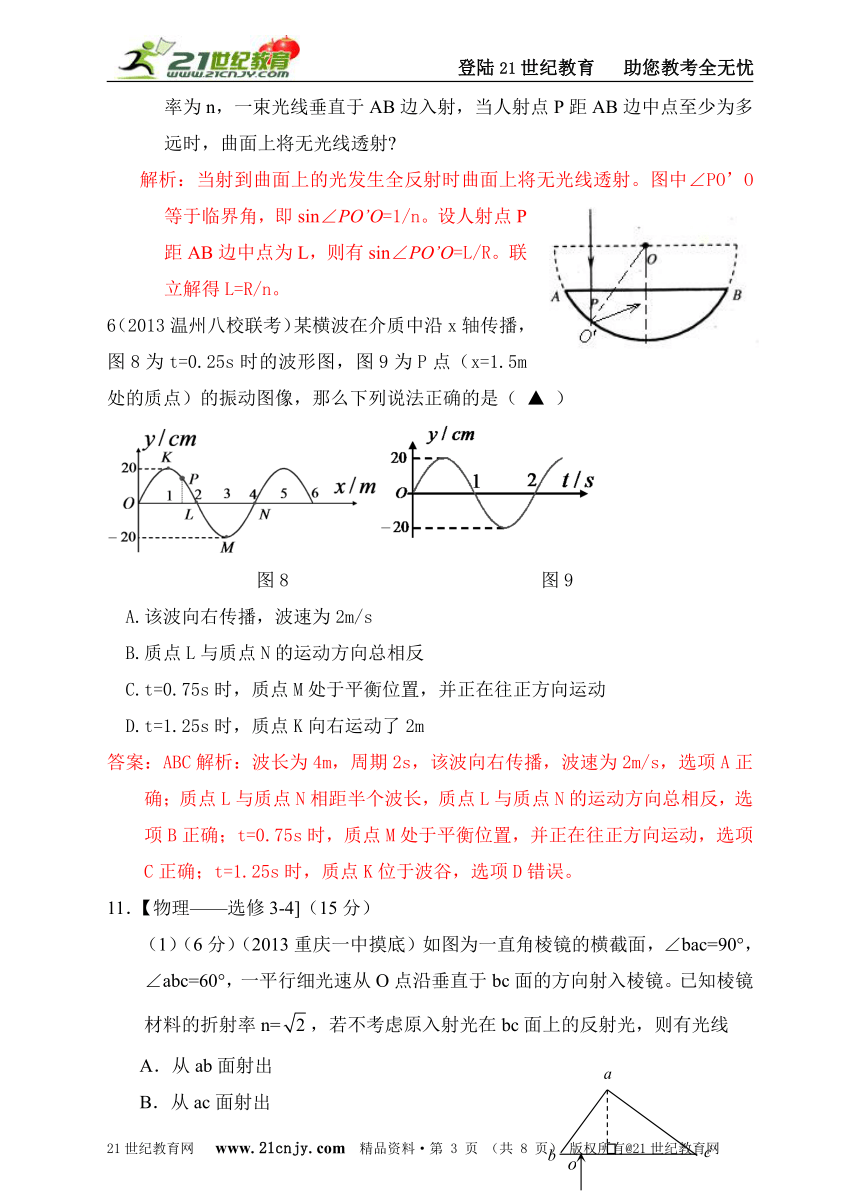 2013高考模拟新题特快专递第一期十五选修3-4