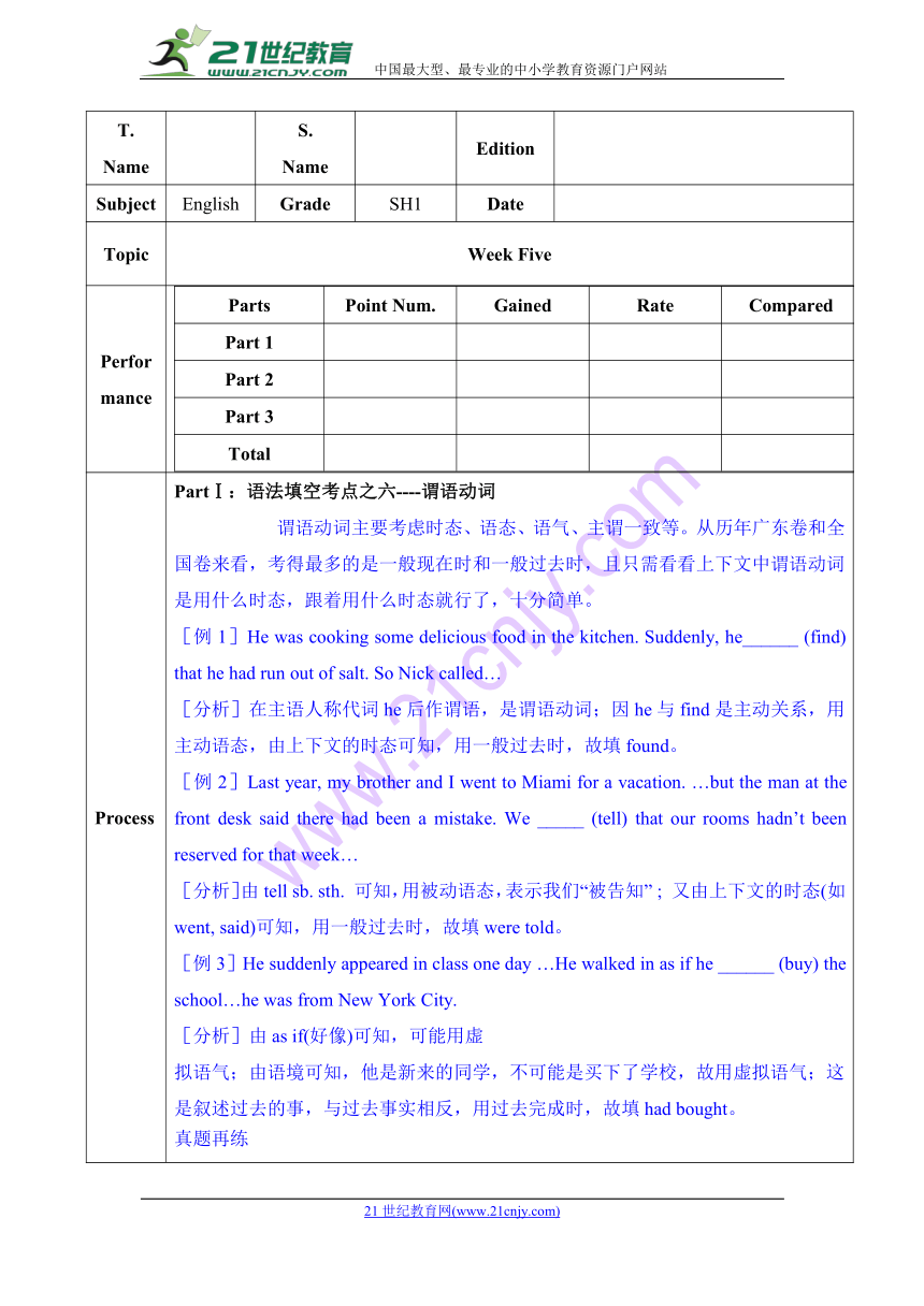 高中英语谓语动词语法填空讲义