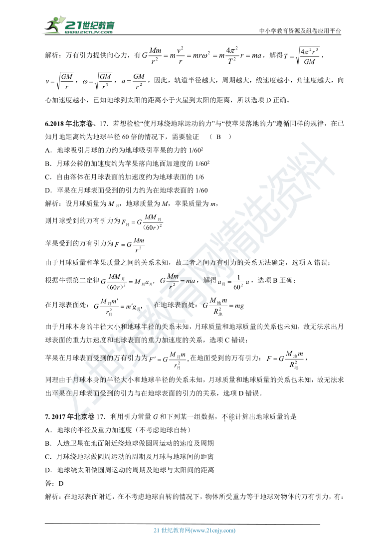 北京市2011-2020年高考物理专项分类汇编之2—曲线运动和万有引力定律（解析卷）