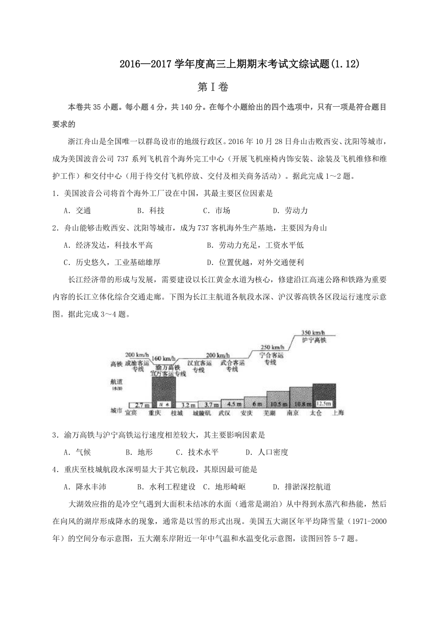 广东省深圳市沙井中学2017届高三上学期期末考试文科综合试题