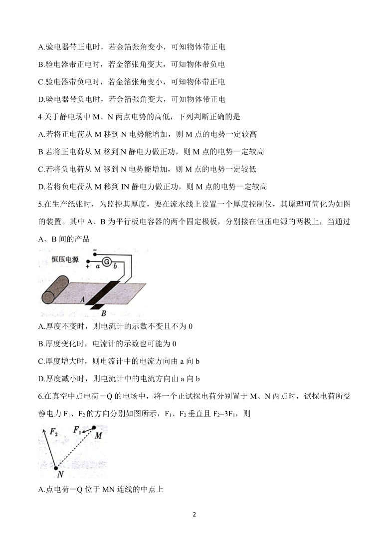 山西省太原市2020-2021学年高二上学期期中质量监测试题 物理（理） Word版含答案