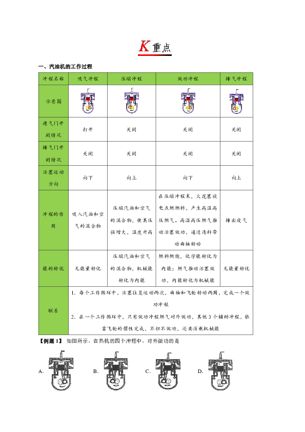 【2019版辅导讲义】人教版九年级物理14.1 热机（含答案）