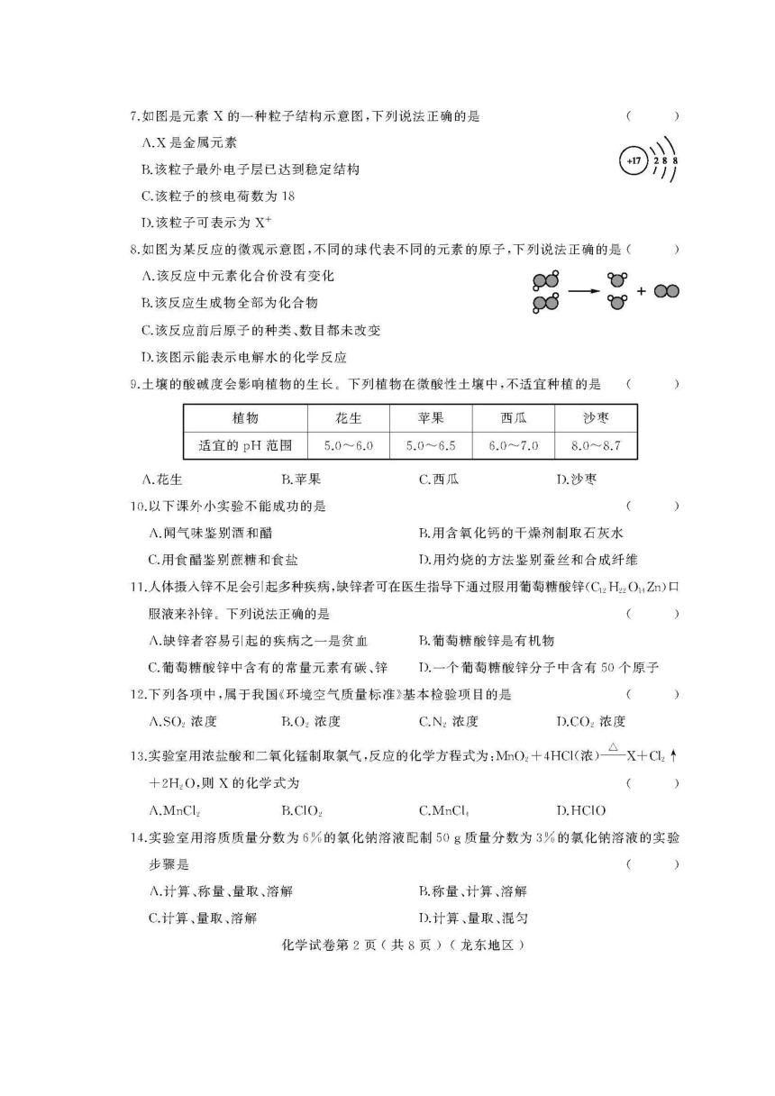 黑龙江省2018届中考模拟大考卷（三）化学试卷（扫描版）