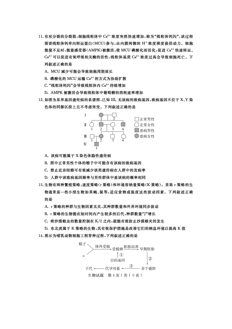 山东省济宁市2021届高三下学期3月模拟（一模）生物试题       PDF版含答案