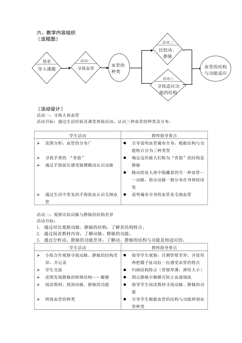 牛津上海版科学七年级上册 10.2.4 营养物质的运输——血管 教案