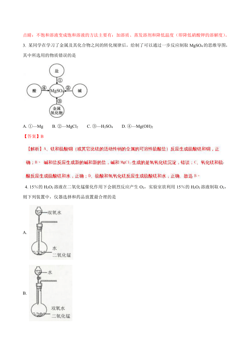 浙江省舟山市2018年中考科学真题试卷（化学部分）试题（解析版）