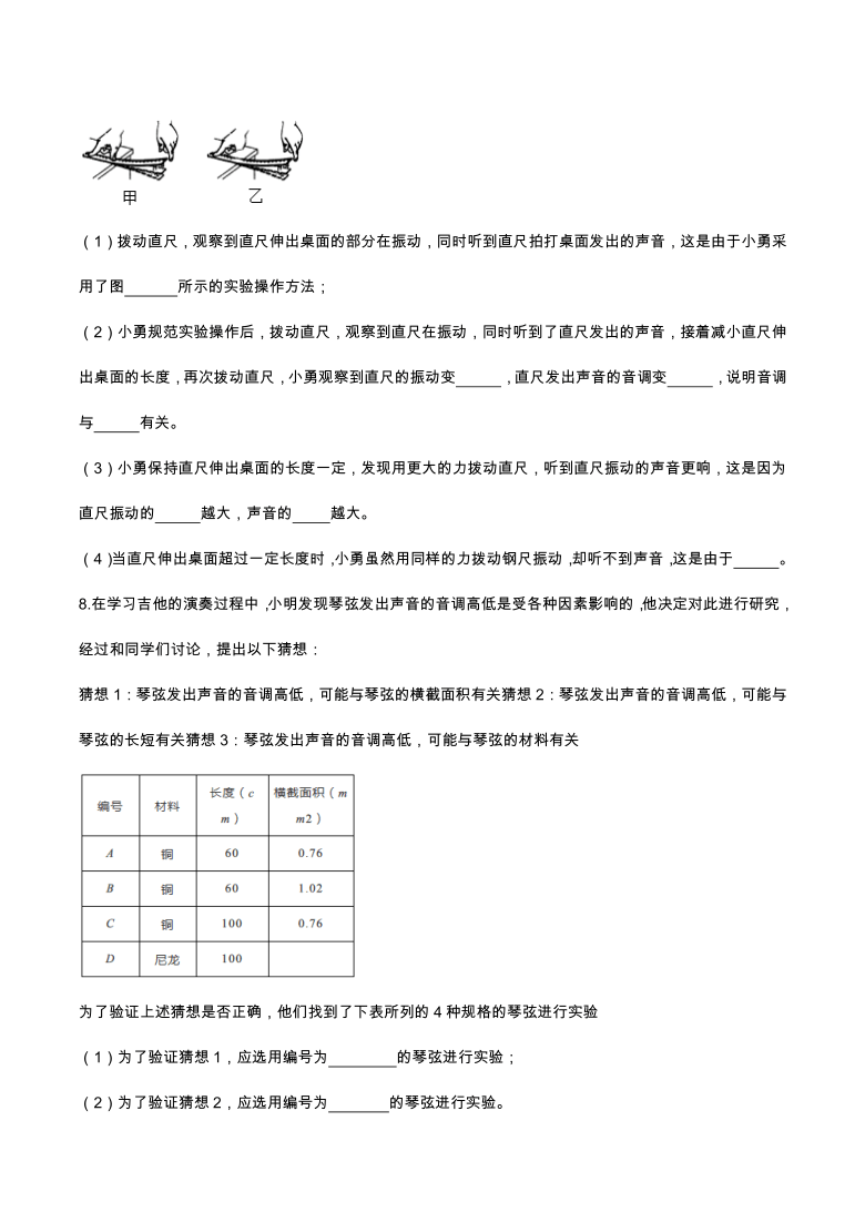 2020人教版八年级上学期同步单元专题大培优：声现象实验探究专题练习