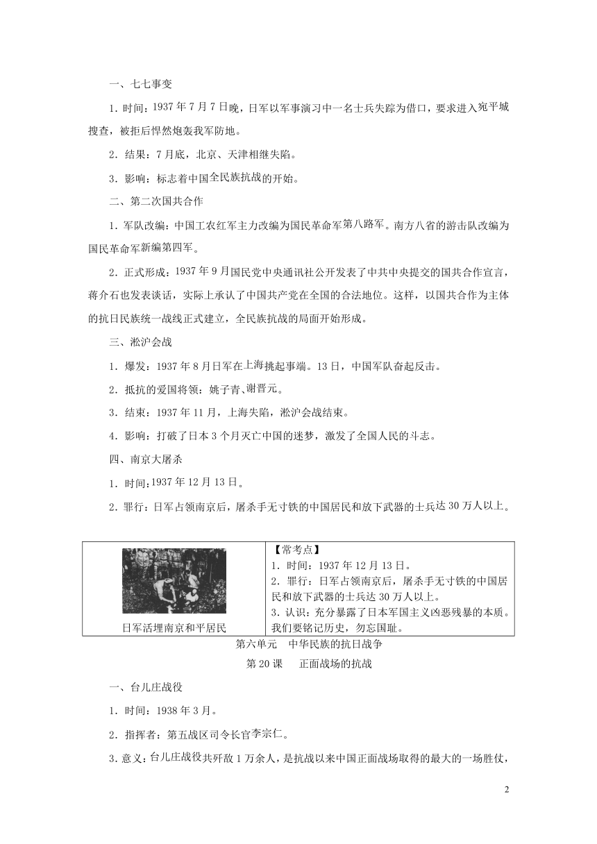 八年级历史上册第六单元中华民族的抗日战争知识梳理部编版