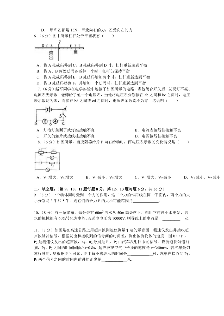 2014年杭州重点高中新生入学分班考试科学模拟试卷（含答案  解析版）