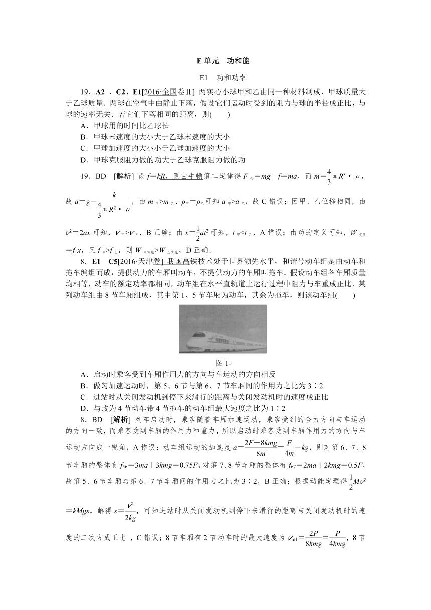 E单元2016物理高考题分类加上海和海南卷  功和能