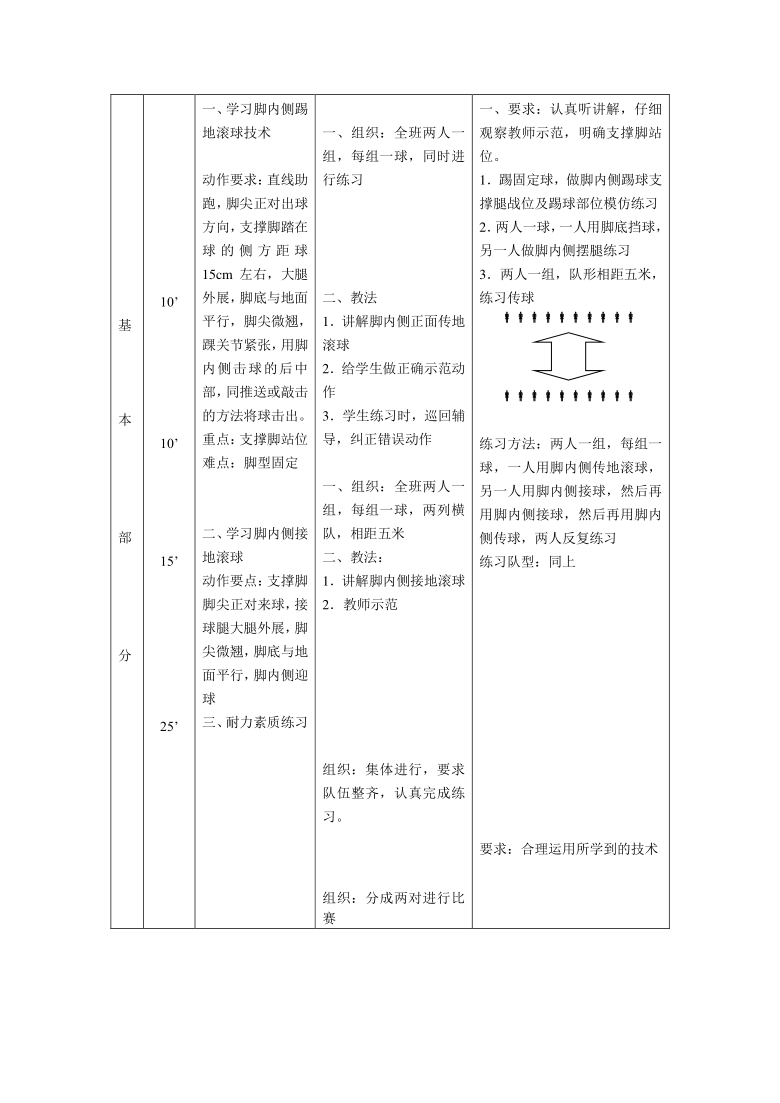 八年级脚内侧踢、停球技术教案二