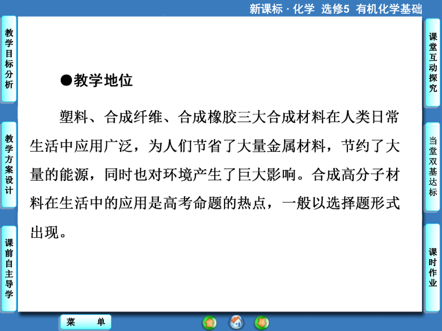 【课堂新坐标】（教师用书独具）2014年高中化学选修五课件【教学目标分析+教学方案设计+课前自主导学】5-2 应用广泛的高分子材料（42张ppt）