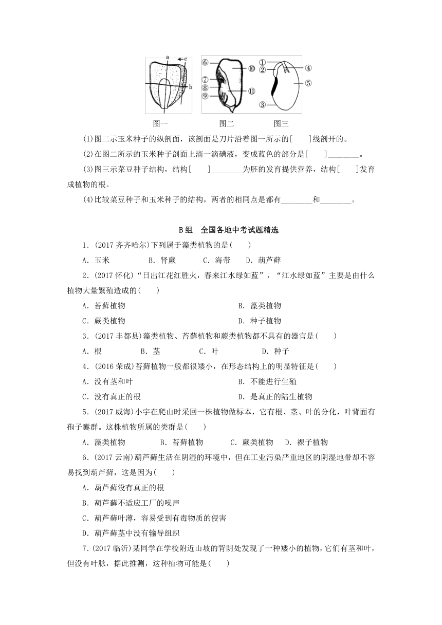 河南省2018年中考生物总复习第1部分第3单元第1章生物圈中有哪些绿色植物练习