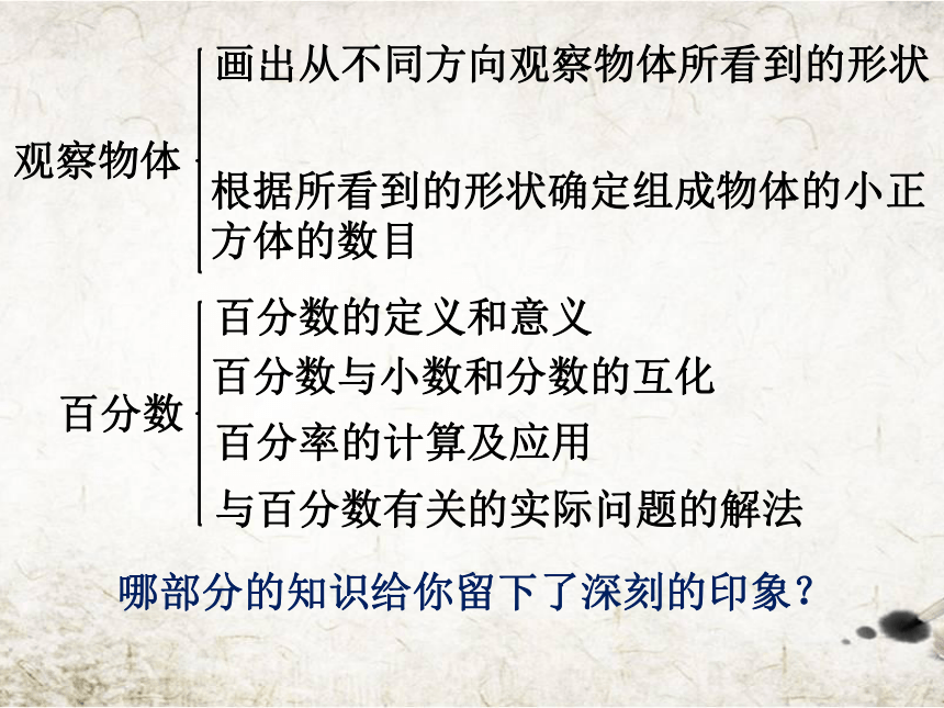 数学六年级上北师大版“圆”“分数的混合运算”“观察物体”和“百分数 整理与复习   (共25张PPT)