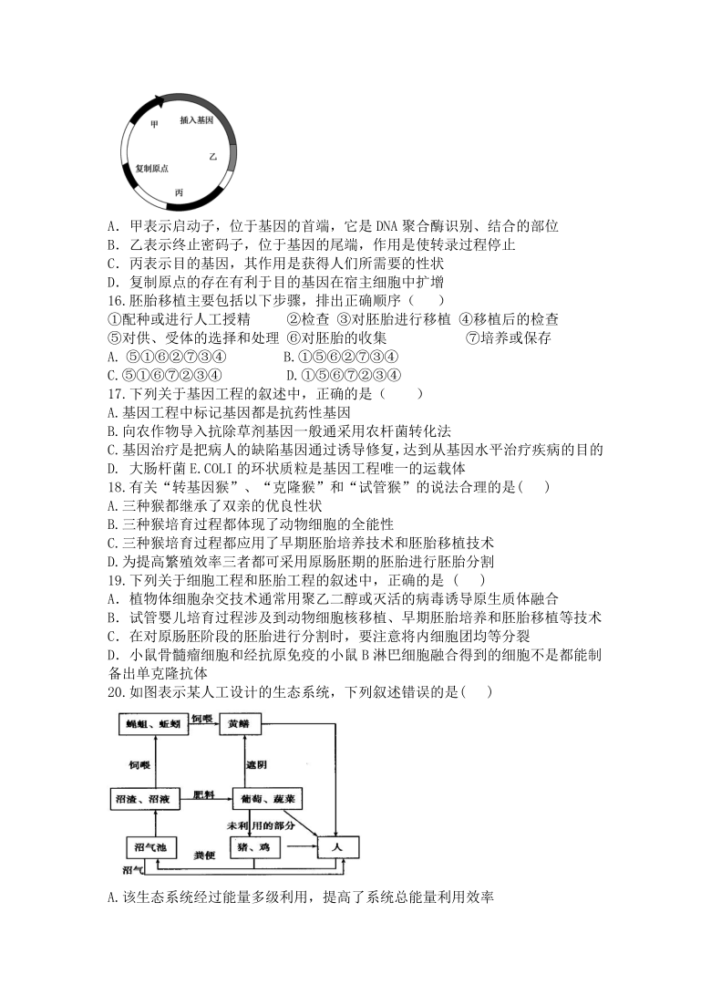 黑龙江省明水县第一中学2020-2021学年高二下4月月考生物试卷 Word版含答案